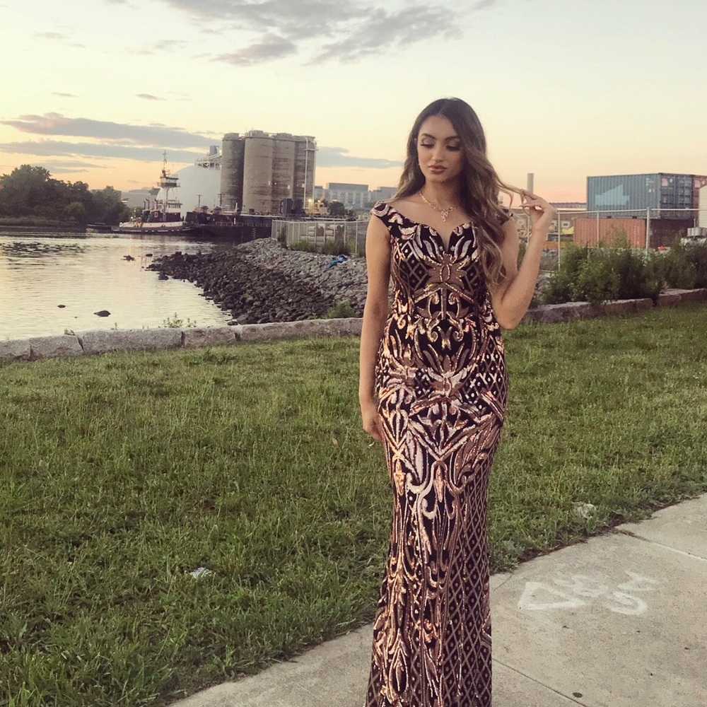 Sequin Rose Gold and Black Gown